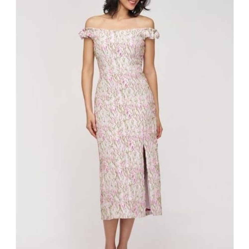 JS Collections Adalyn Floral Embroidered Off the Shoulder Cocktail Dress 4 NWT